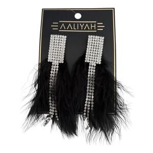 Aaliyah Y2K Rhinestone Feather Dangle Earrings Crystal Glam Statement NWT